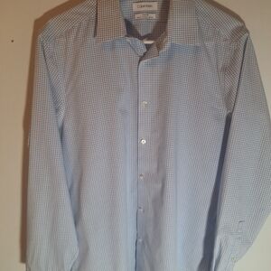 Calvin Klein Men's Slim Fit Blue and White Striped Button Down Shirt ,medium